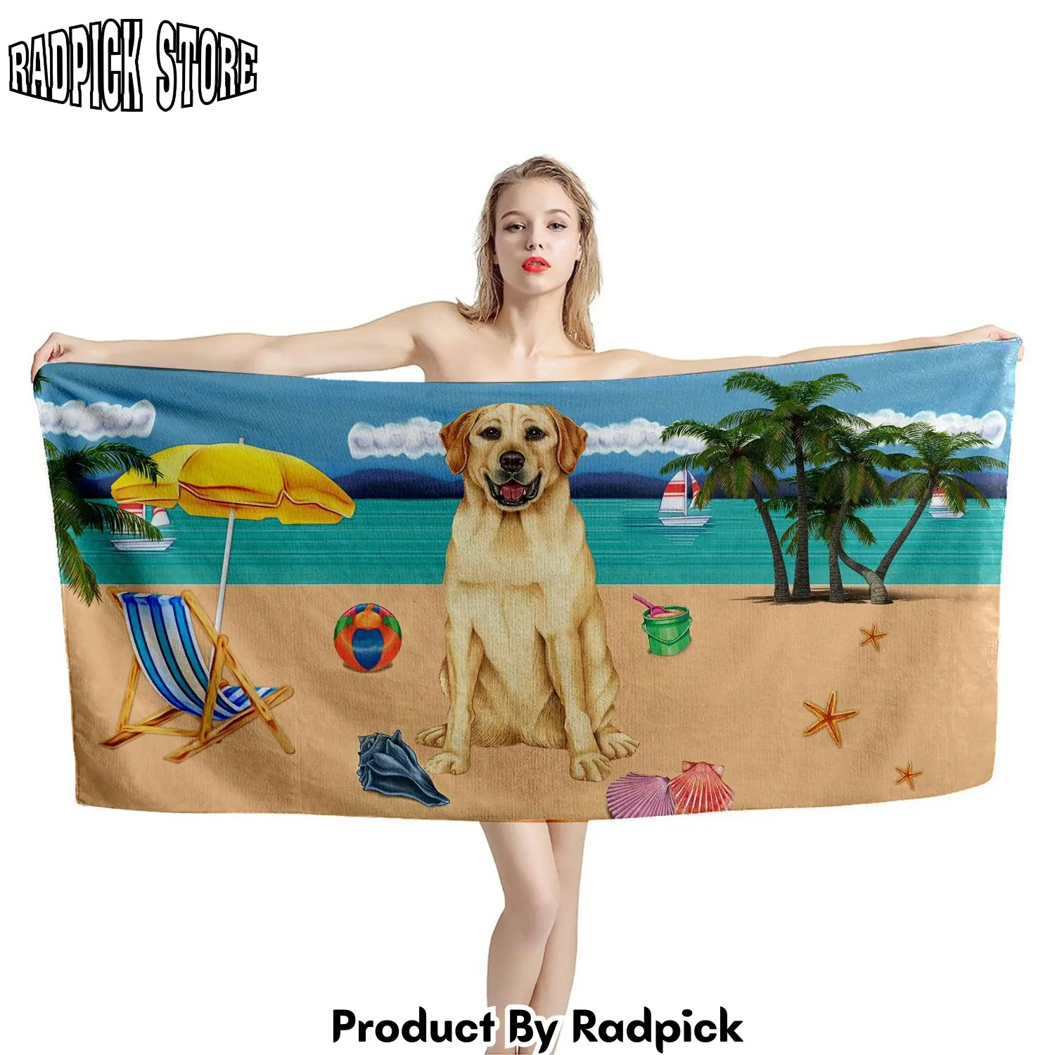 3d yellow labrador retriever dog custom beach towel rp8872
